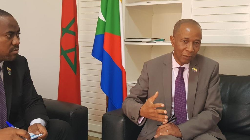 Le ministre comorien de l’Economie, de l’Industrie, des Investissements, chargé de l’Intelligence Économique avec Housni Mohamed Abdou, ministre-conseiller à l’Ambassade de l’Union des Comores au Royaume du Maroc.