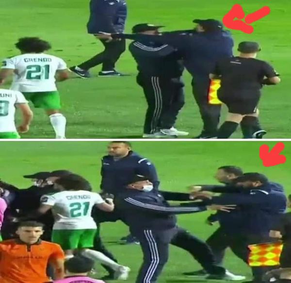 Coupe de la CAF / RSB-Al Masry (1-0/1-2) : Moïne Chaâbani, son adjoint et plusieurs joueurs égyptiens agressent l’arbitre après le sifflet final Coupe de la CAF / RSB-Al Masry (1-0/1-2) : Moïne Chaâbani, son adjoint et plusieurs joueurs égyptiens agressent l’arbitre après le sifflet final