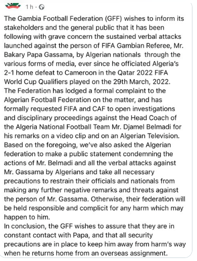 L’après-barrage Algérie-Cameroun : La Gambie porte plainte contre Belmadi auprès de la FIFA et la CAF