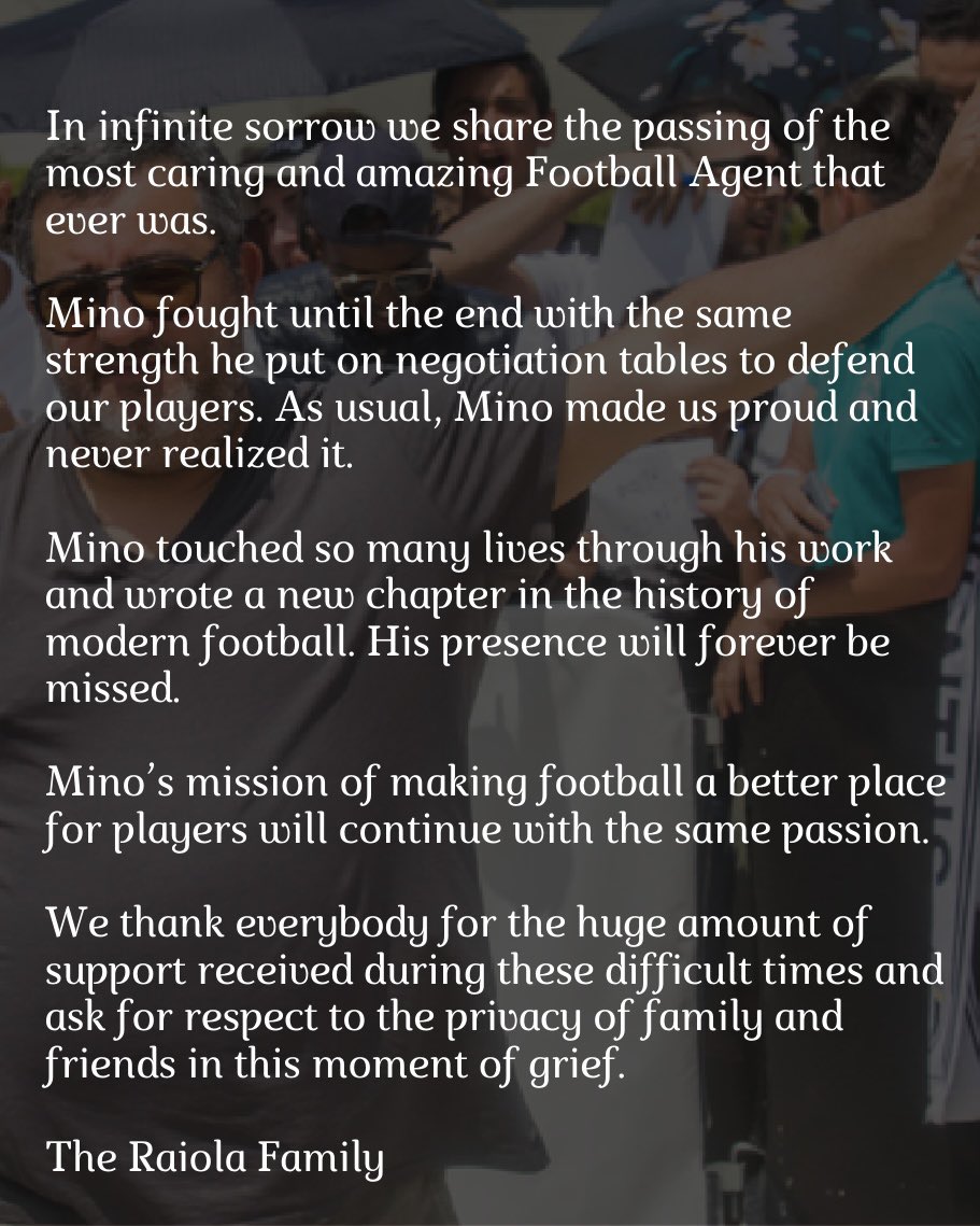 Football :  L’agent Mino Raiola est  mort ce samedi