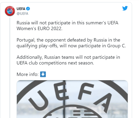 UEFA-Russie : La Russie exclue des Coupes d’Europe et de l’Euro féminin