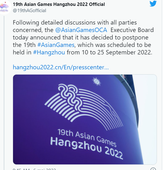Jeux Asiatiques / Chine 2022 : La Covid-19 provoque le report. à une date ultérieure