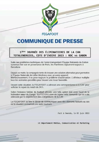 Eliminatoires CAN 2023 : Possible report du match RDC-Gabon prévu ce samedi à 16h00