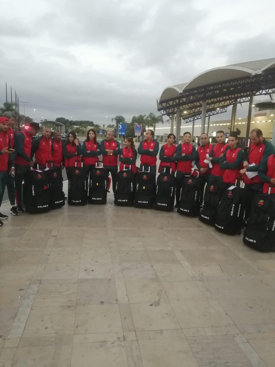 La délégation des boxeurs à l'aéroport Mohammed V.