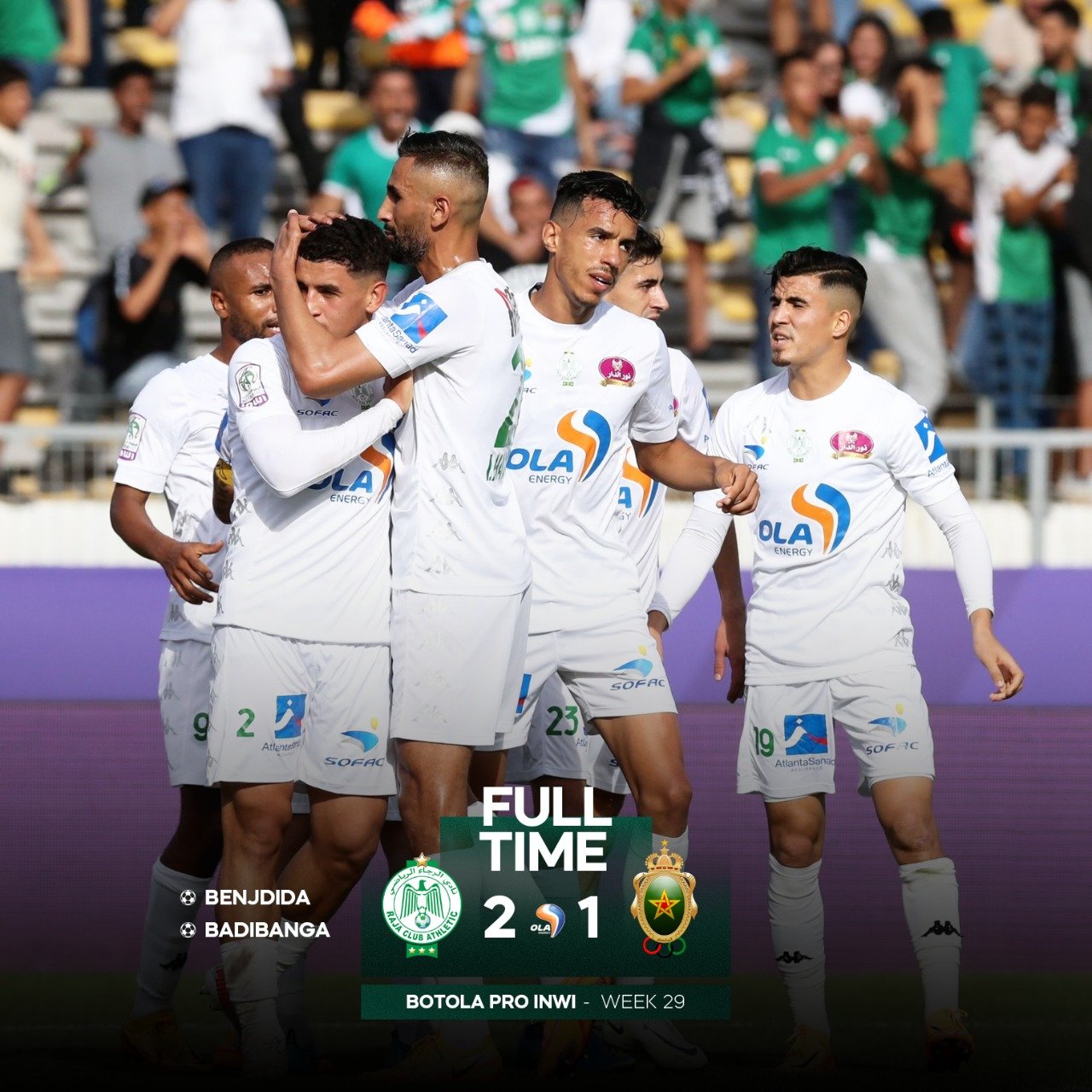   Botola Pro D1 : 29e journée / RCA-AS FAR (2-1) :  Le Raja…un vainqueur malheureux!
