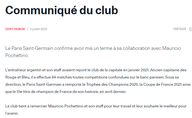 PSG : Pochettino n’est plus Parisien