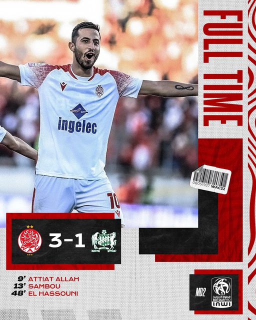 Botola Pro D1/WAC-DHJ (3-1) :  Le Wydad s’offre sa première victoire haut la main!