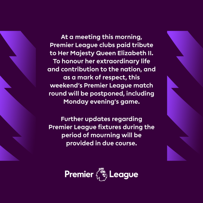 Premier League en deuil :  Pas de match ce week-end suite au décès de la Reine Elizabeth II