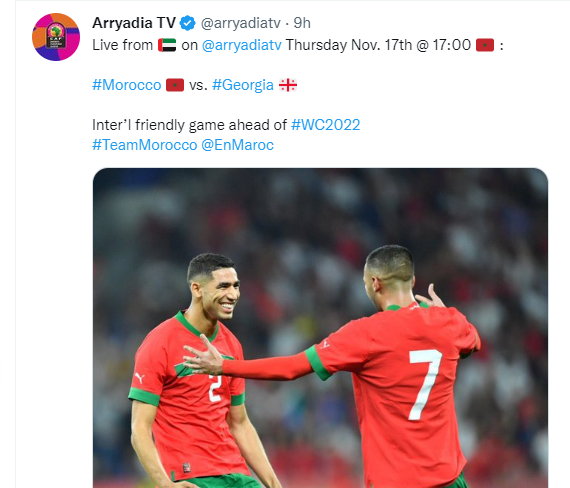 Mondial /Equipe nationale: Maroc vs Géorgie sur Arryadia