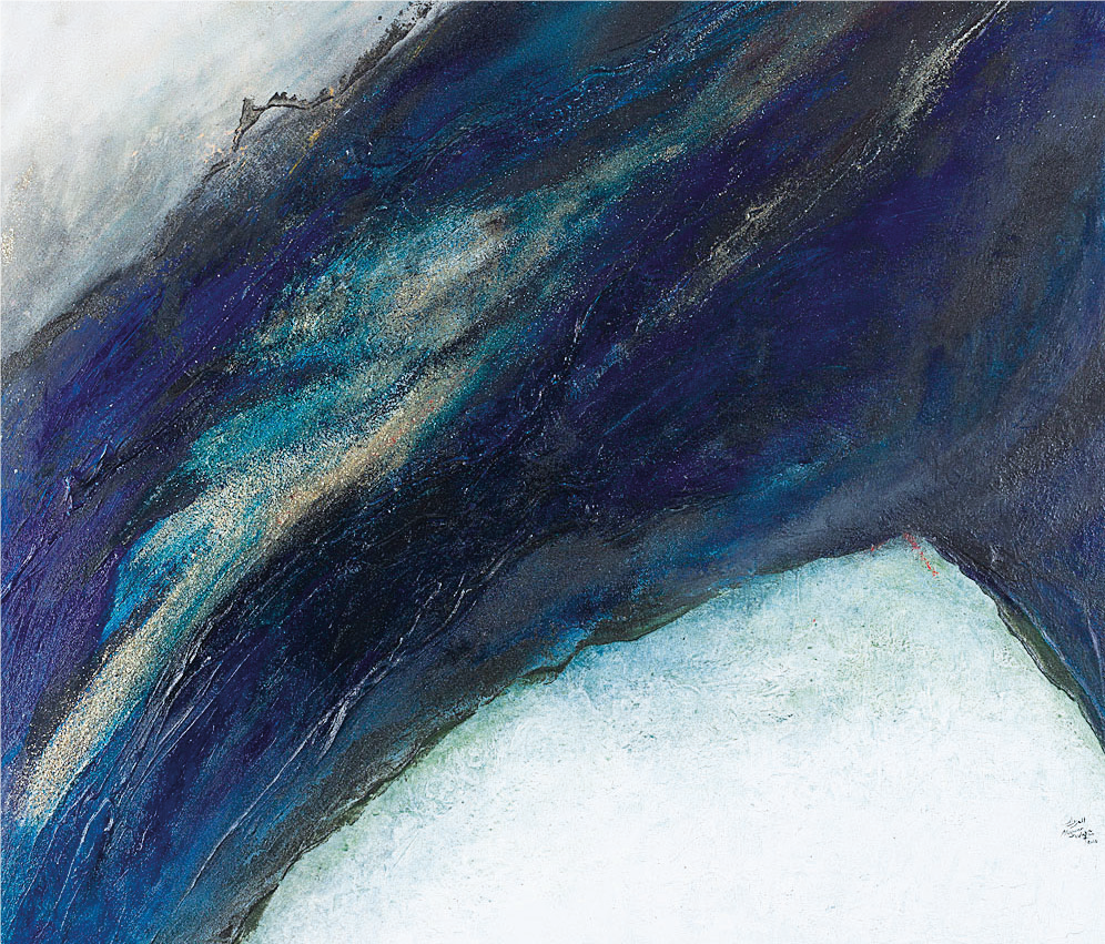 « Atlantide ». Technique mixte/acrylique et pigments sur toile. 182 x 182 cm, 2022.