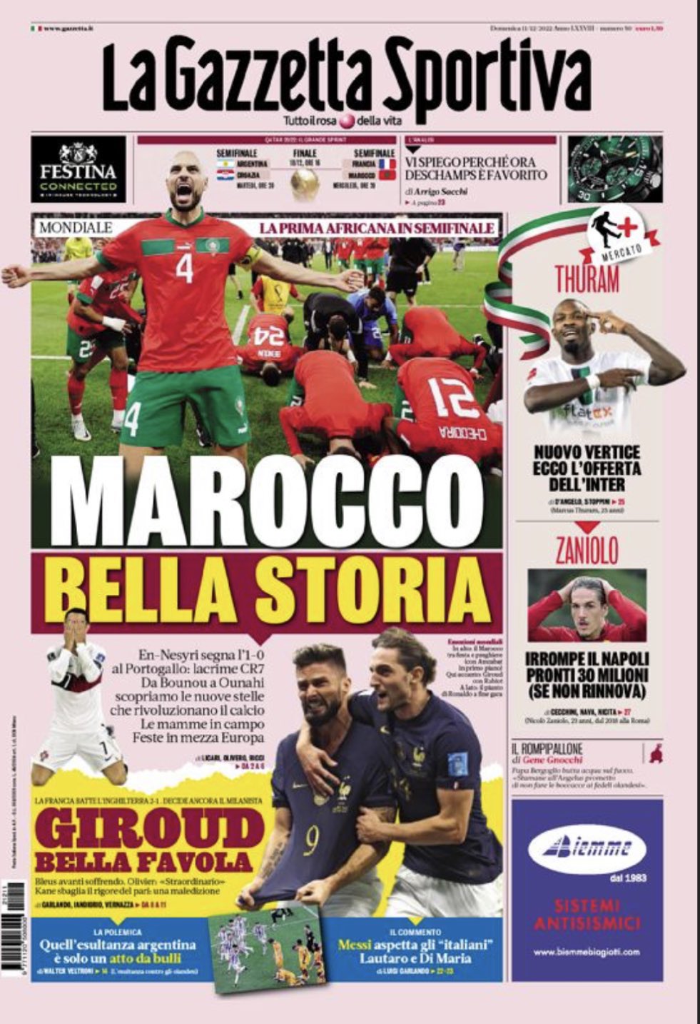 Mondial 2022 / Equipe nationale : La presse espagnole et italienne élogieuse !