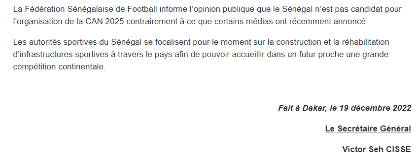 CAN 2025 : Le Sénégal, officiellement, n’est pas candidat CAN 2025 : Le Sénégal, officiellement, n’est pas candidat