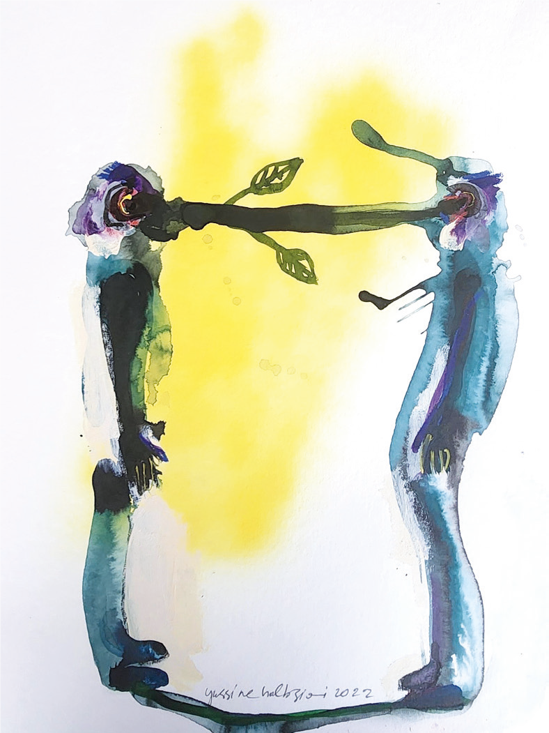 Sans titre. Encre acrylique sur papier aquarelle, 60 x 50 cm, 2022.