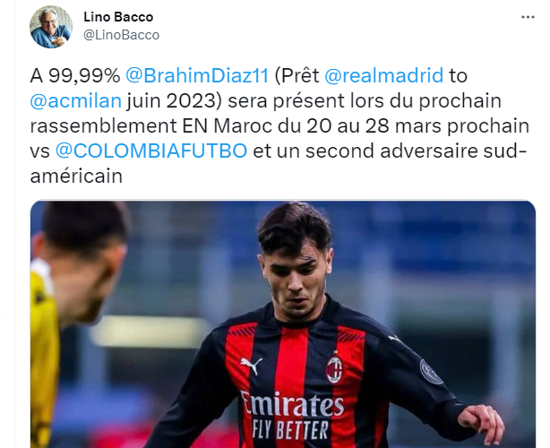 Équipe nationale : Les Lions de l’Atlas face à la Colombie en mars avec Brahim Diaz ?