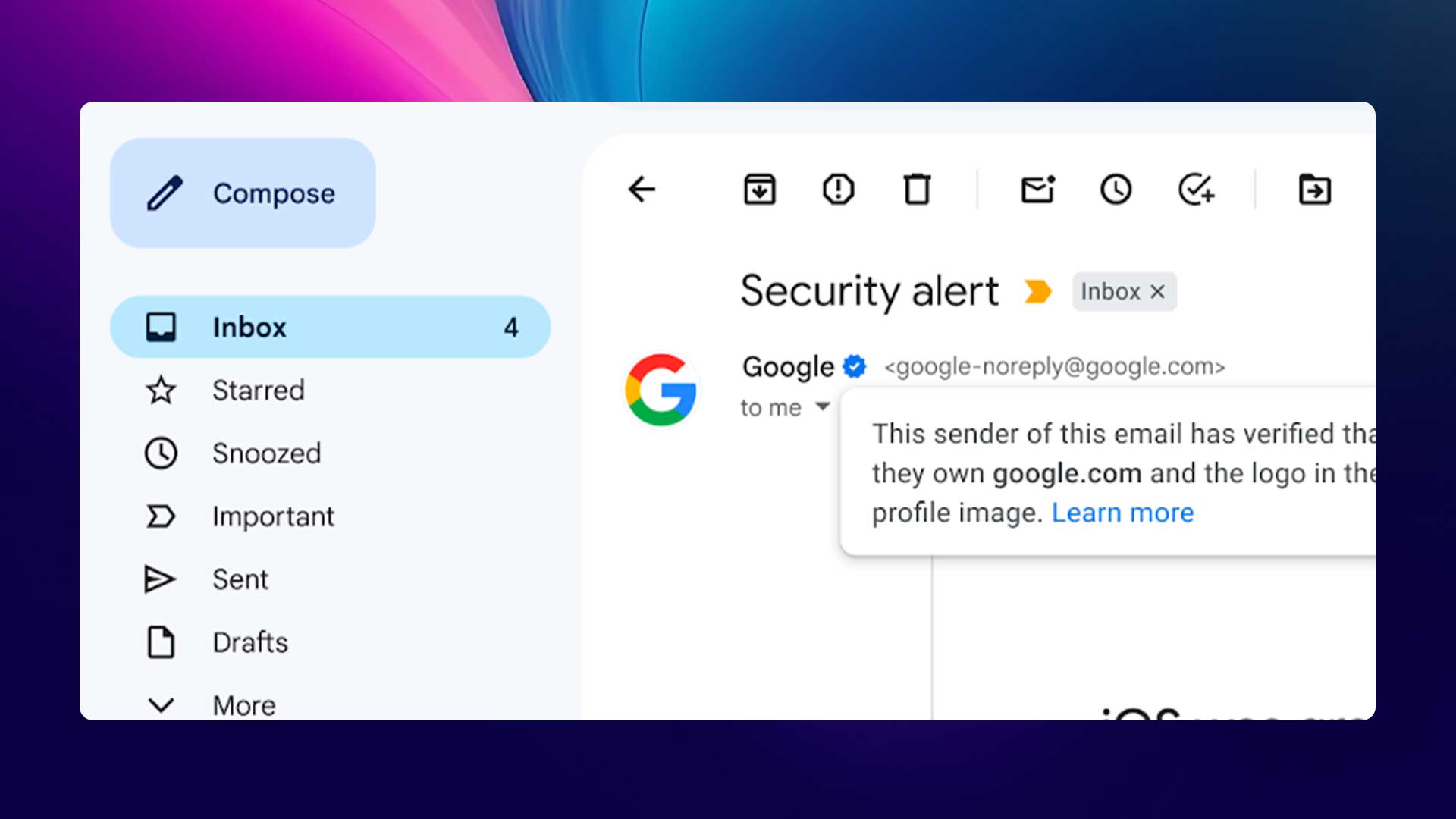 Gmail : Apparition d'un badge bleu de certification pour authentifier l’expéditeur