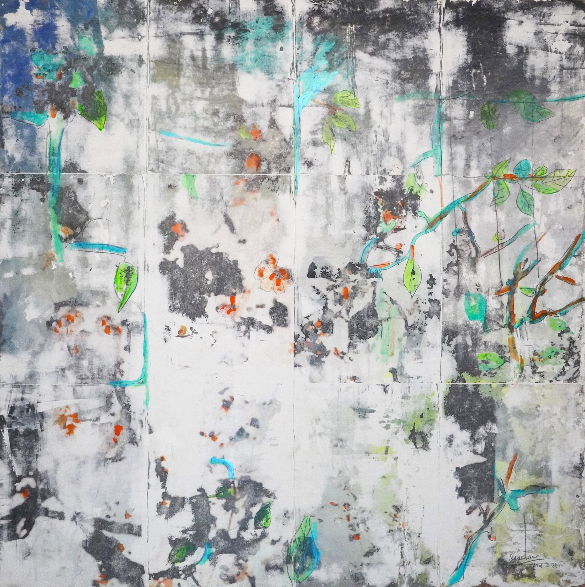 Sans titre, technique mixte sur bois, 120 x 120 cm, 2022.