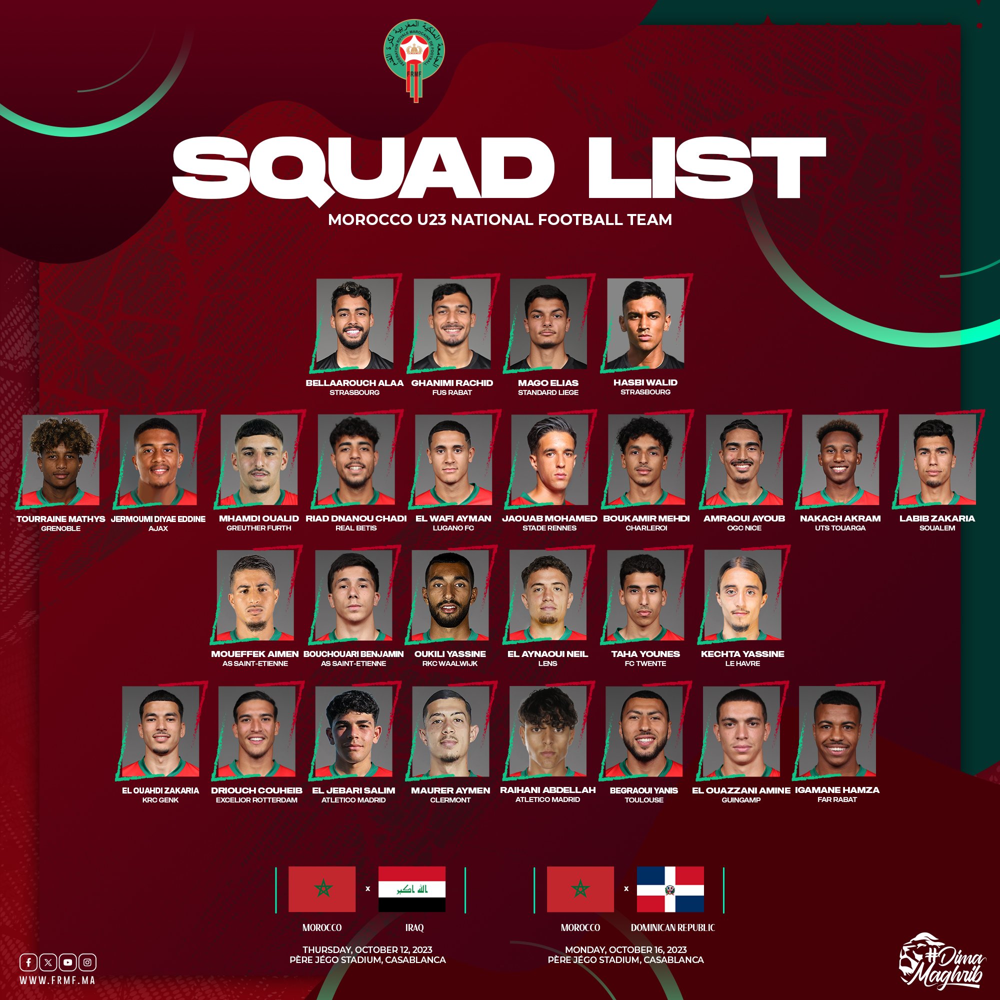 JO 2024 / Préparation des U23:  Maroc-Irak et Maroc- Dominique au programme