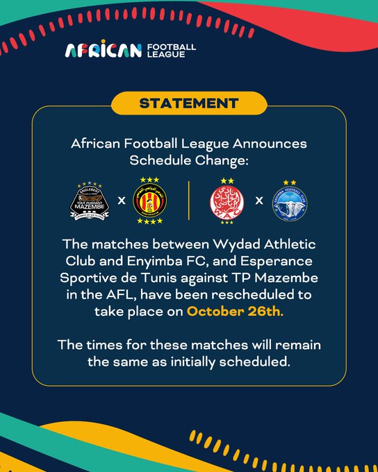 African Football League:  Wydad - Enyimba reporté   African Football League:  Wydad - Enyimba reporté