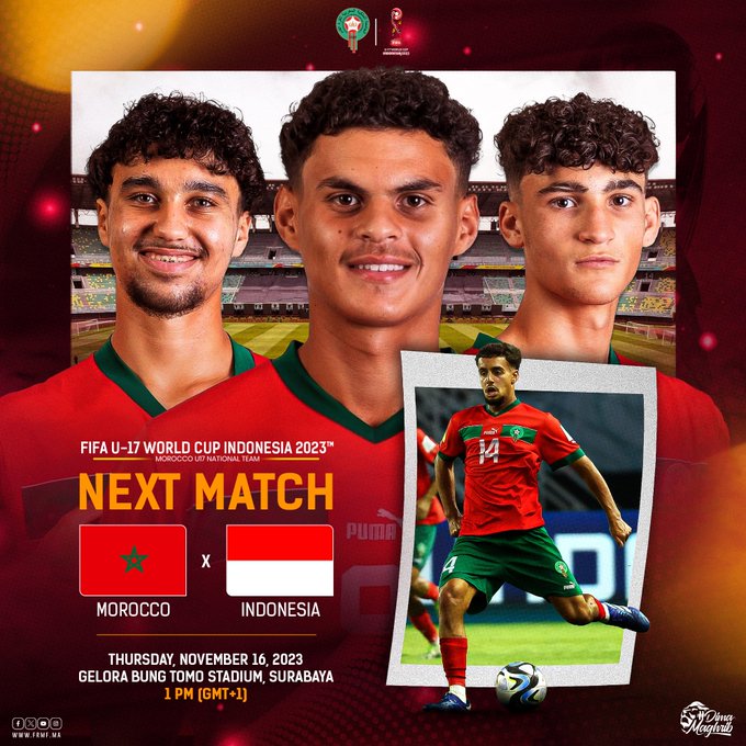 Spécial Mondial U17/ Maroc - Indonésie:    Ce jeudi,  horaire et chaînes diffusantes ? Spécial Mondial U17/ Maroc - Indonésie:    Ce jeudi,  horaire et chaînes diffusantes ?