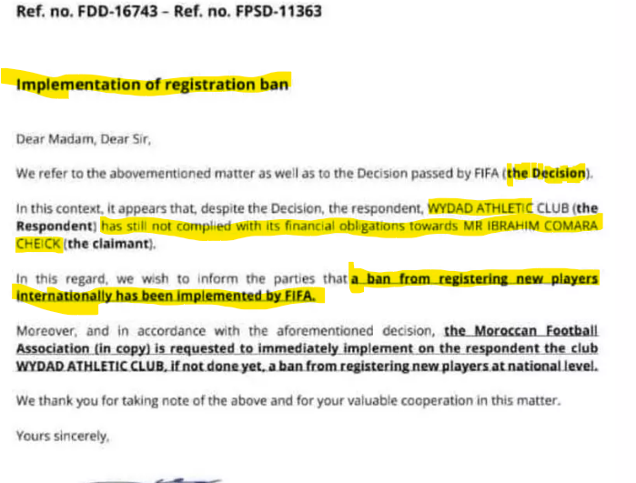 FIFA / Wydad:  Pas de mercato hivernal ?