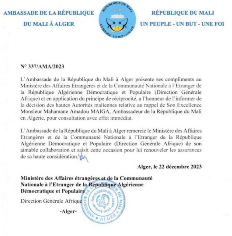 Algérie-Mali : au bord de la rupture diplomatique Algérie-Mali : au bord de la rupture diplomatique