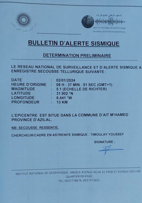 Un séisme d'une magnitude de 5,1 détecté à Azilal