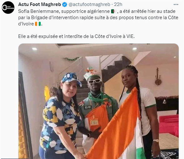 CAN 2023:Une Algérienne expulsée pour propos racistes
