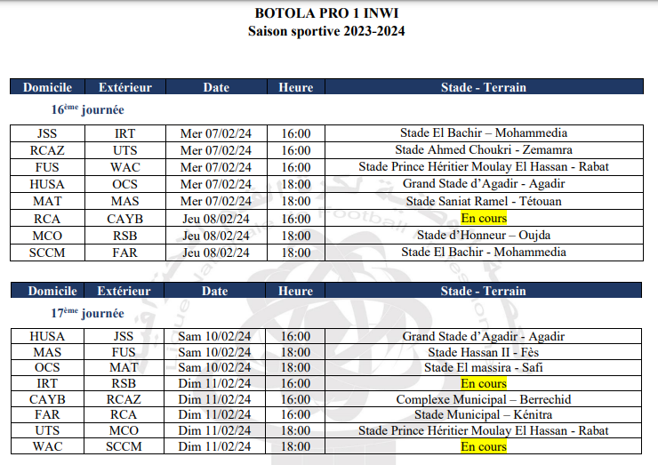 LNFP :    Programmes des J16,J17 ( D1) et de la J16(D2)