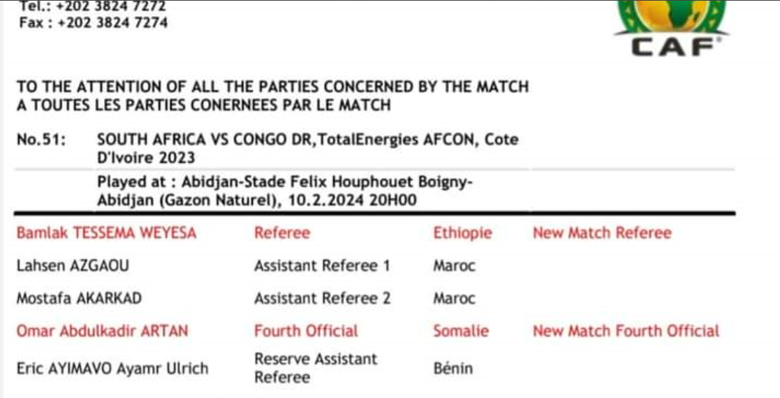 CAN 2023 / Arbitrage du match de classement :  L’Ethiopien Bamlak Tessema prend la place de Redouane Jiyed