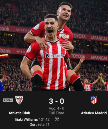 Espagne / Demi-finale .Coupe du Roi 2024:  L'Athlétic Bilbao humilie l'Atlético Madrid