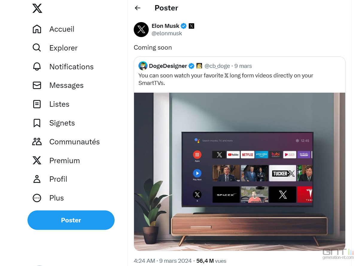 Réseaux sociaux: Elon Musk lance l'application X sur les télévisions Réseaux sociaux: Elon Musk lance l'application X sur les télévisions