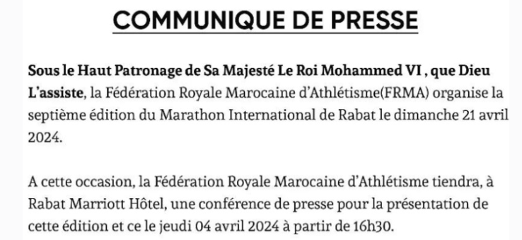 Athlétisme / 7e édition du Marathon International de Rabat:  La FRMA organise un point de presse