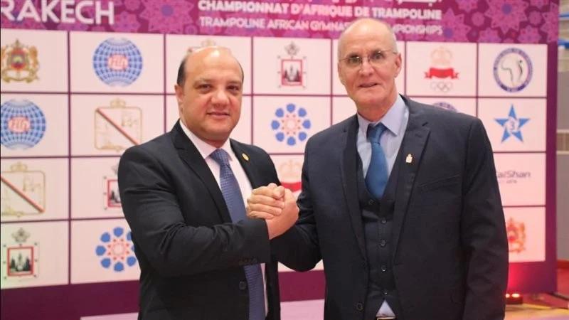 Dr Ihab Amin, président de la Fédération égyptienne et africaine de gymnastique, en compagnie d’Abdessadek Bitari, président de la FRMG.