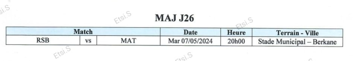 Botola D1/ Mise à jour de la J26 :  RSB-MAT programmé pour le mercredi prochain