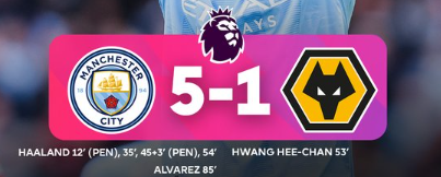 Premier League:  Manchester ne lâche pas Arsenal grâce à un quadruplé de Haaland Premier League:  Manchester ne lâche pas Arsenal grâce à un quadruplé de Haaland
