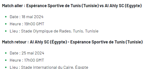 Finales de la LDC et de la CCAF:  La Confédération officialise la programmation