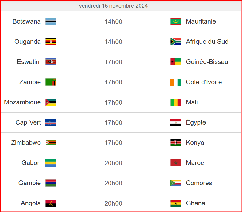 Qualifs. CAN Maroc 25 / J5 : 24 matchs au programme dont Gabon-Maroc  Qualifs. CAN Maroc 25 / J5 : 24 matchs au programme dont Gabon-Maroc