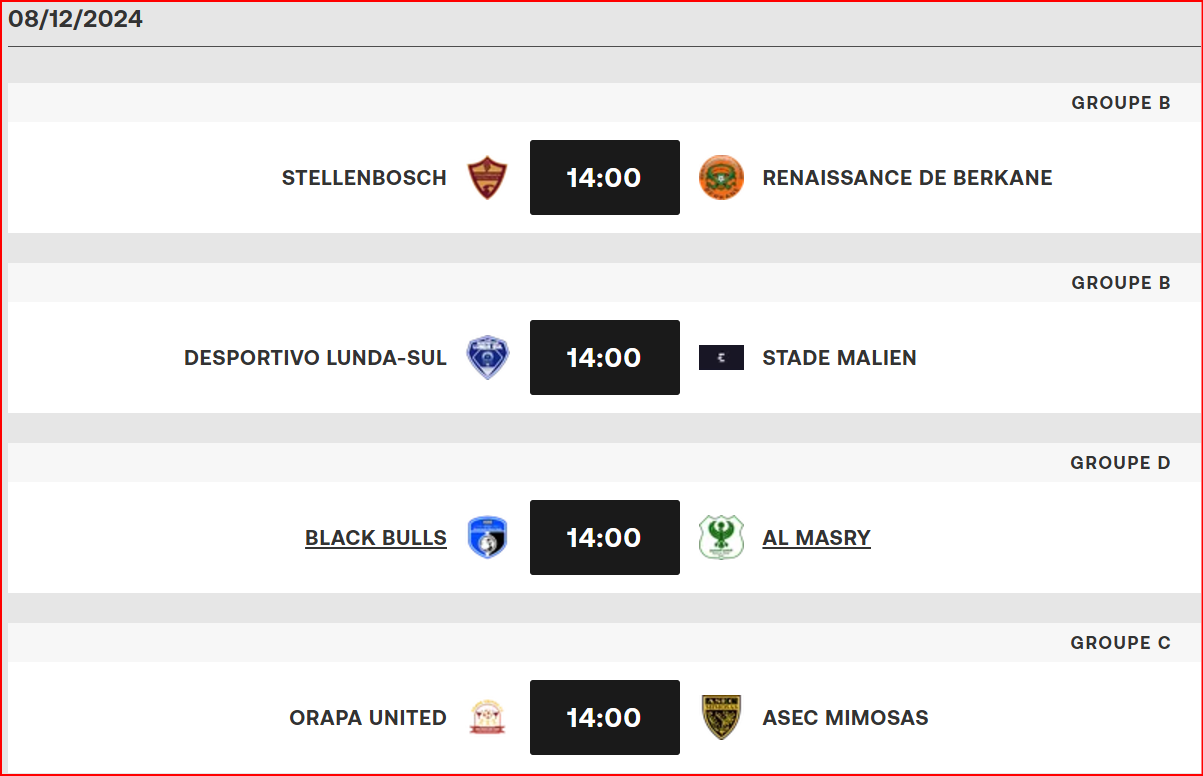 CCAF. J2 / Dimanche prochain, Stellenbosch FC-RSB : Horaire ? CCAF. J2 / Dimanche prochain, Stellenbosch FC-RSB : Horaire ?
