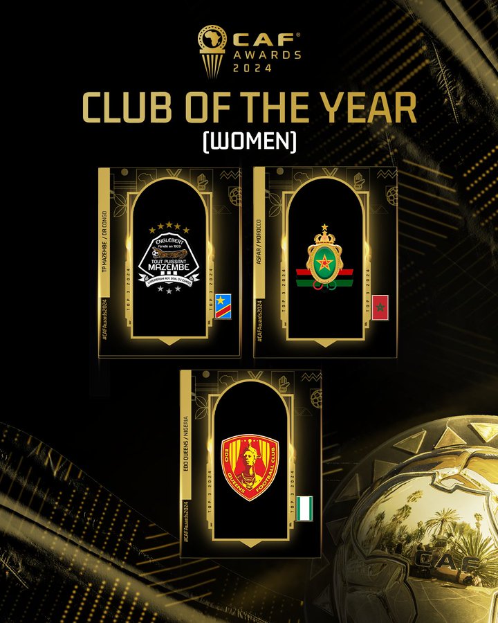 CAF Awards 2024: Les listes finales des nominés commencent à tomber  CAF Awards 2024: Les listes finales des nominés commencent à tomber