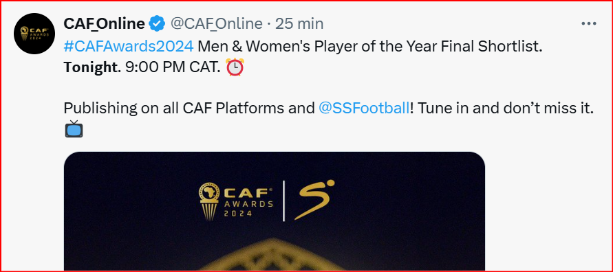 Ballon d’Or africain 2024 : La Liste finale annoncée à 20h00 Ballon d’Or africain 2024 : La Liste finale annoncée à 20h00