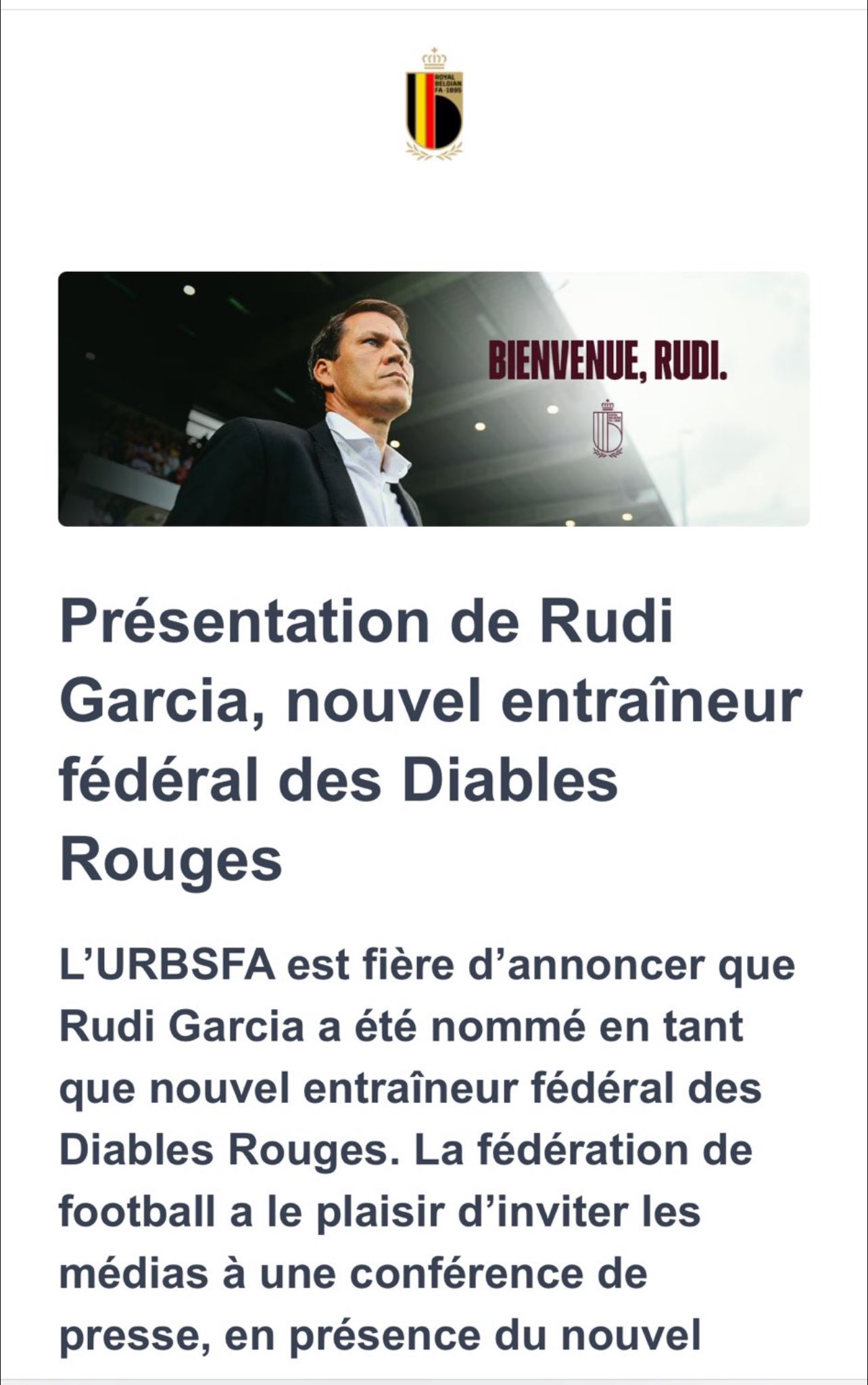 Foot belge : Le Français Rudi Garcia nouveau sélectionneur national