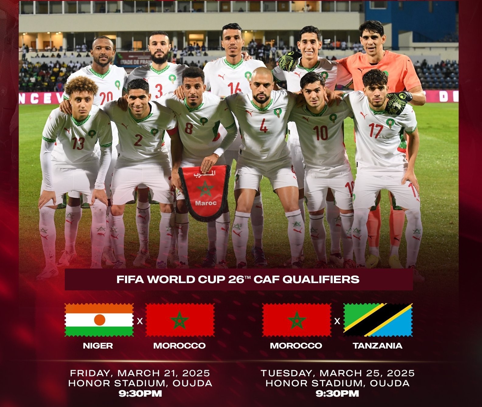 Qualifs. CDM 26 / Officiel : Oujda accueille ‘’Niger-Maroc’’ et ‘’Maroc Tanzanie’’ Qualifs. CDM 26 / Officiel : Oujda accueille ‘’Niger-Maroc’’ et ‘’Maroc Tanzanie’’