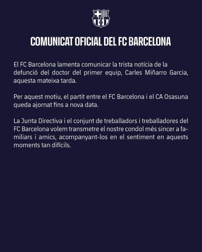Liga: Barça - Osasuna de ce soir reporté