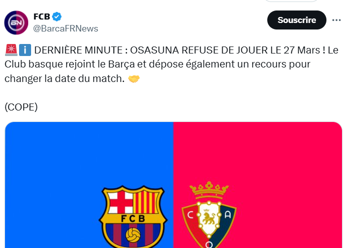 Liga: Barcelone et Osasuna refusent la MAJ en pleine trêve internationale !