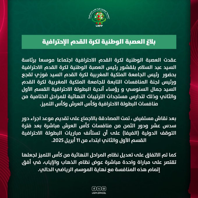 FRMF - LNFP / Post-trêve internationale : Les 16es de la Coupe du Trône avant la J26 du Botola