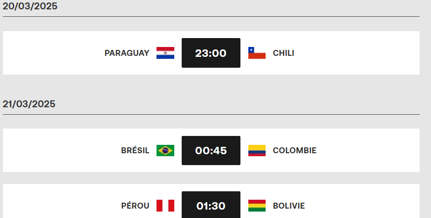 Q.CDM 26 Zone Am.Sud / Cette nuit, Brésil-Colombie: Horaire et chaines?