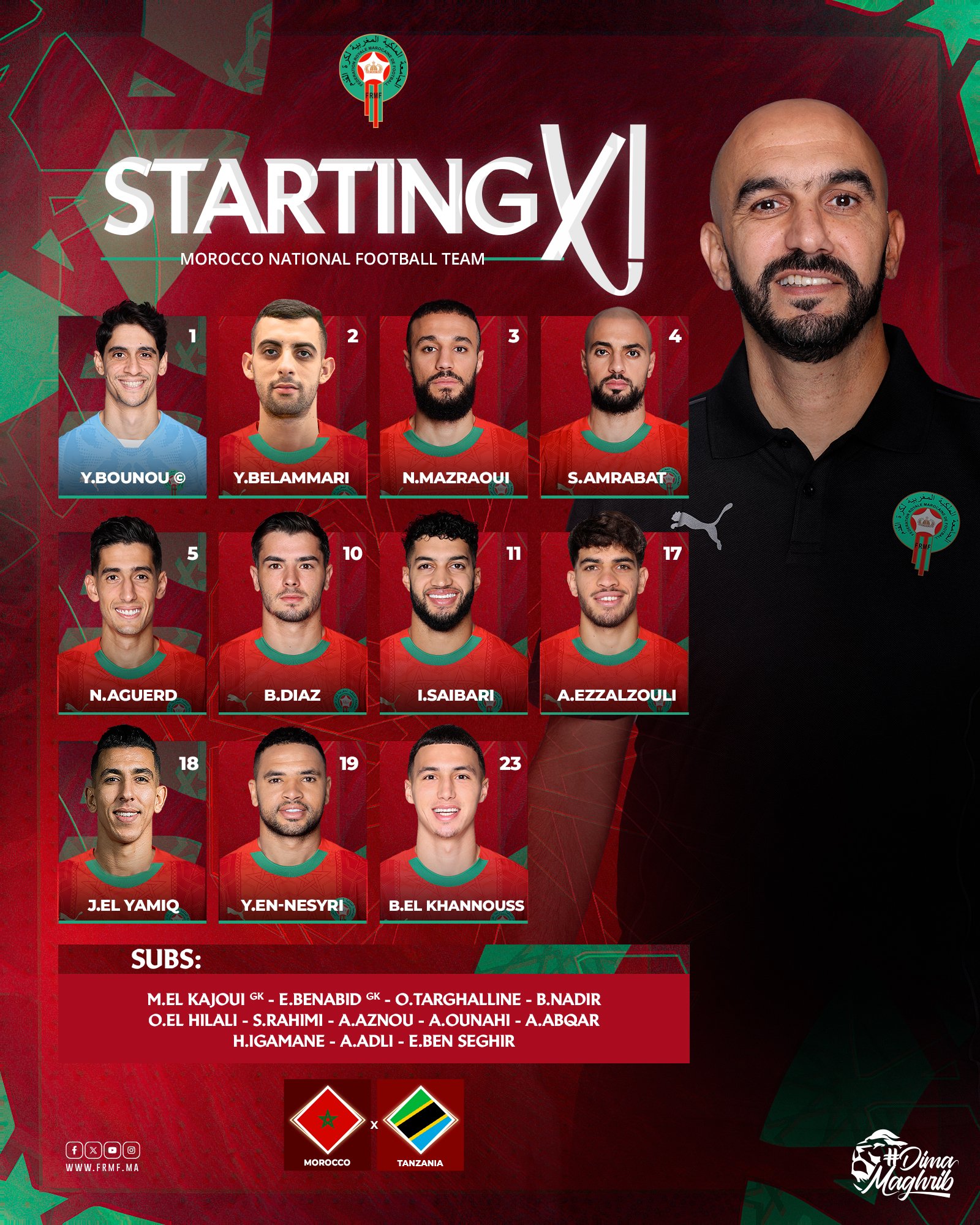 Maroc-Tanzanie : Le Onze du coup d’envoi Maroc-Tanzanie : Le Onze du coup d’envoi