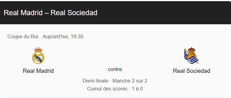 ½ Finale. Coupa del Rey / Ce mardi, Real Madrid-Real Sociedad: Horaire? Chaînes?