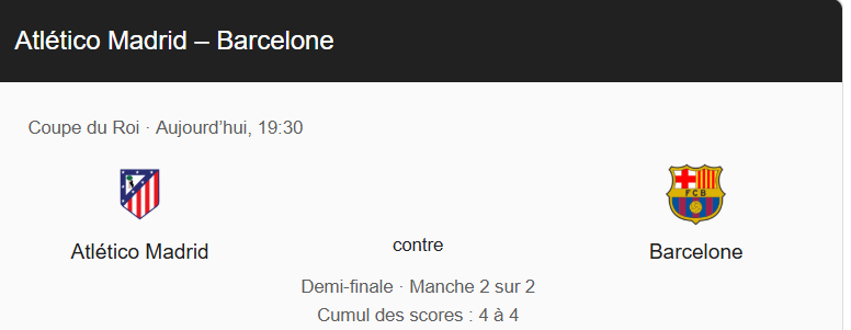 ½ Finale. Copa del Rey : Aujourd'hui, Atlético - Barça: Horaire ? Chaînes ?