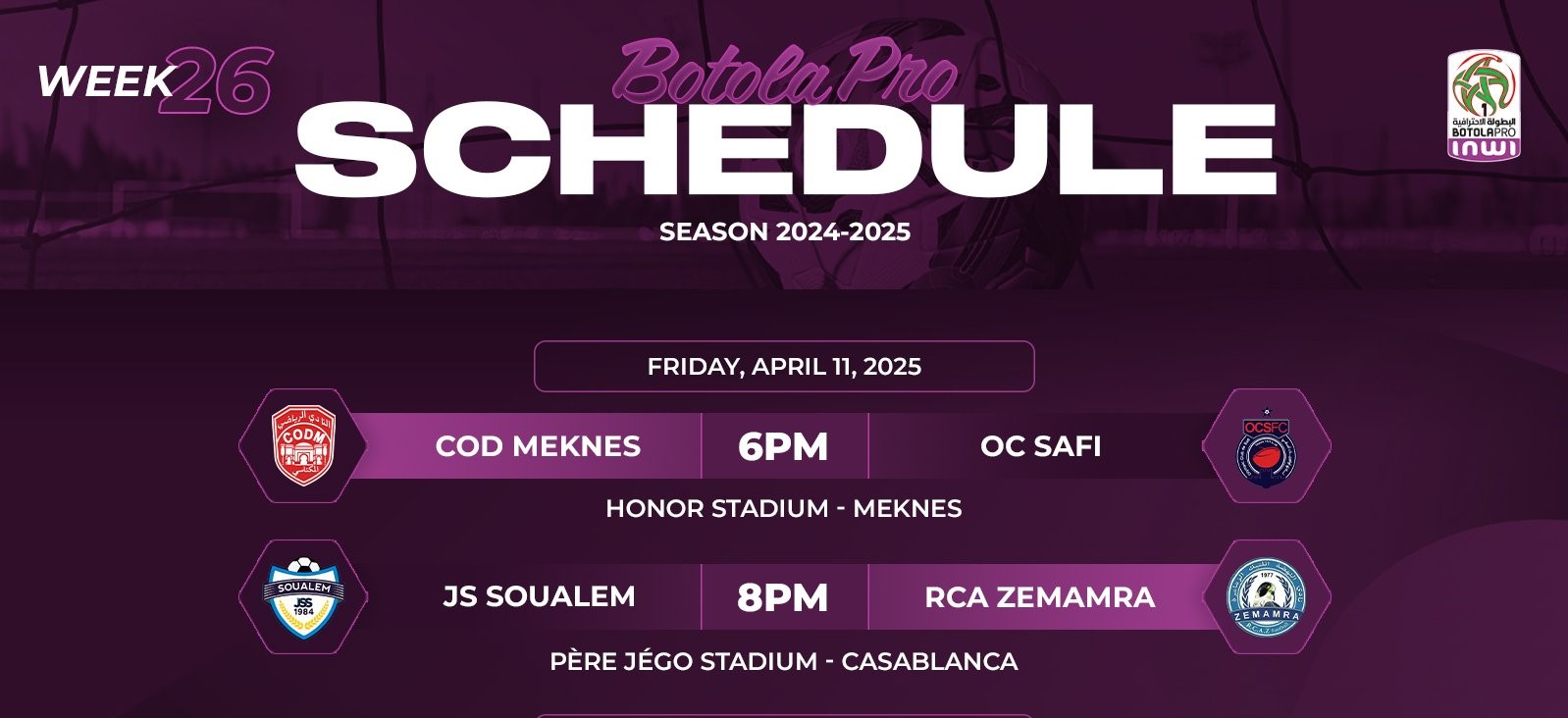Botola D1/ J26 : Programme de ce vendredi